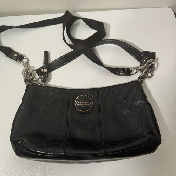 Coach Signature  Patent Leather Hobo Handbag Purse Black Embossed F15141 - Picture 2 of 9